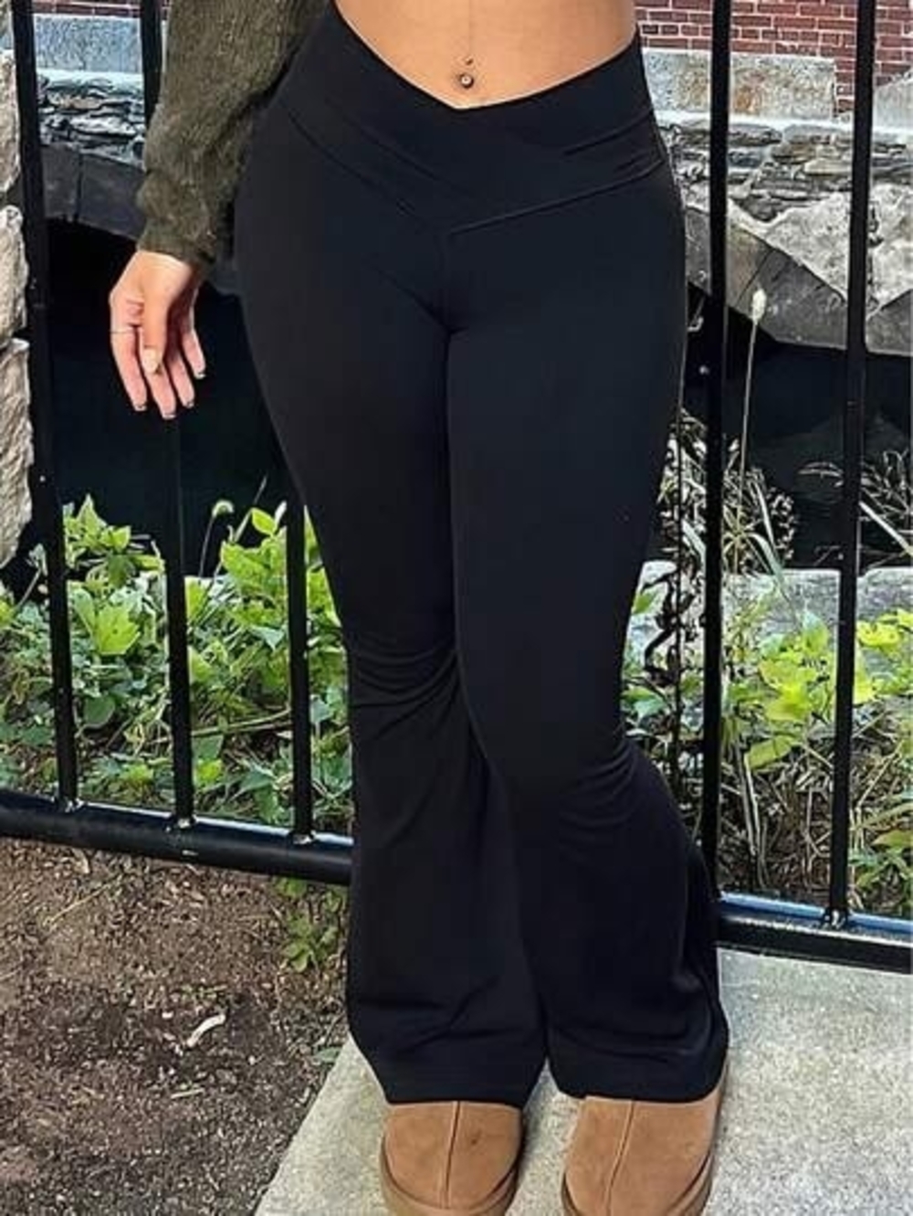 Black Crossover Flared Leggings